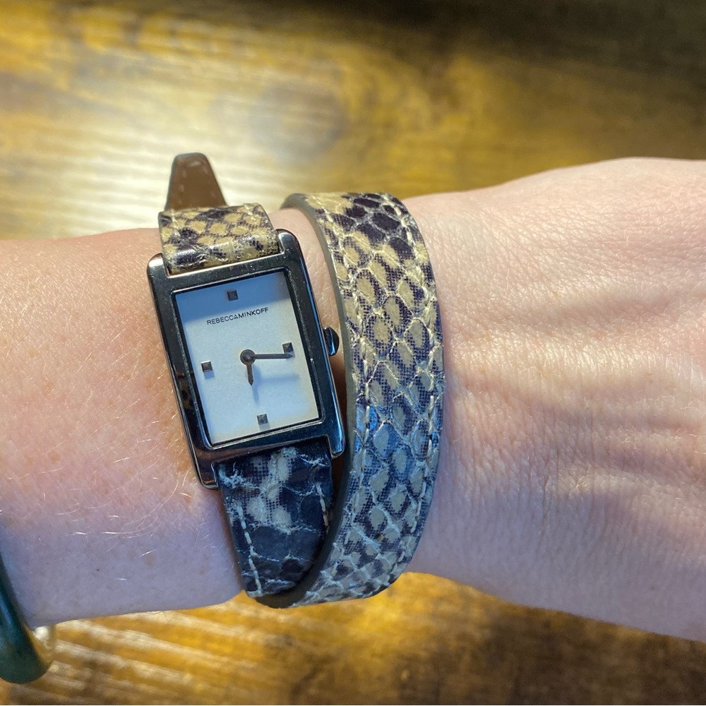 Rebecca Minkoff double wrap bracelet watch, python